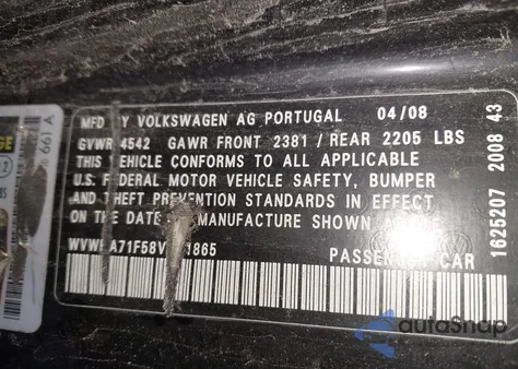 2008 Volkswagen Eos Komfort/Turbo z USA, uszkodzony, nr VIN WVWBA71F58V051865